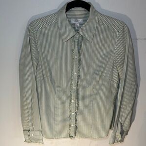 LOFT Green Striped Button-Up Blouse
